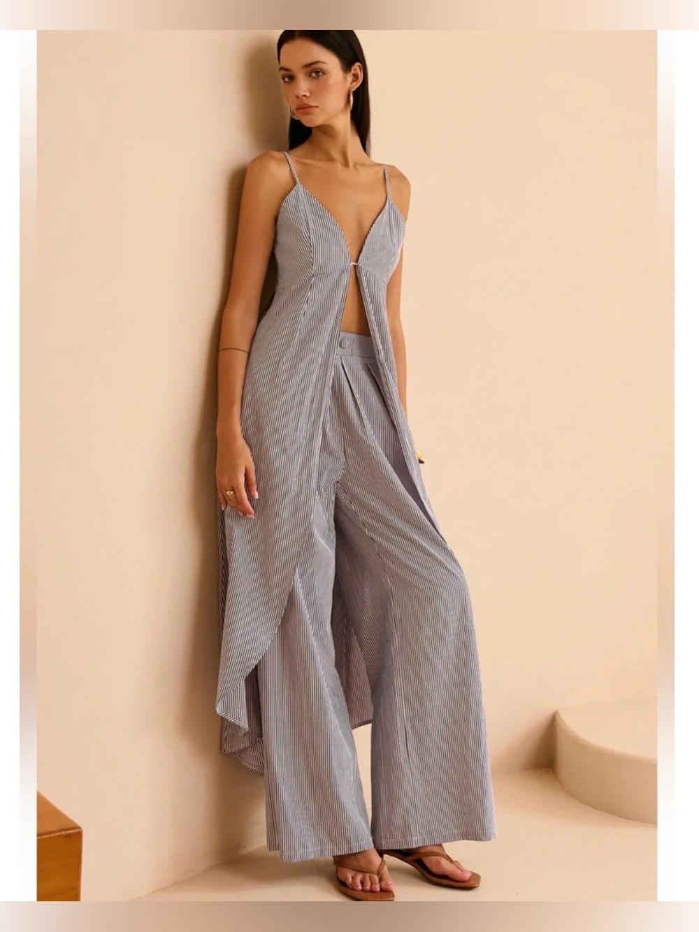 NWT Commense Striped Wide-Leg Pant & Tunic Set, Medium - Picture 3 of 14